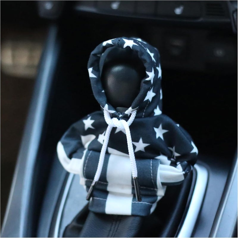 Stacool Car Gear Shift Cover with US Flag Design,Fashionable Gear Shift Hoodie for Shifter Knobs,Universal Car Interior Accessories Funny Car Shift Knob Cover for Cars Trucks SUVs (Black White/U+D) - Image 1